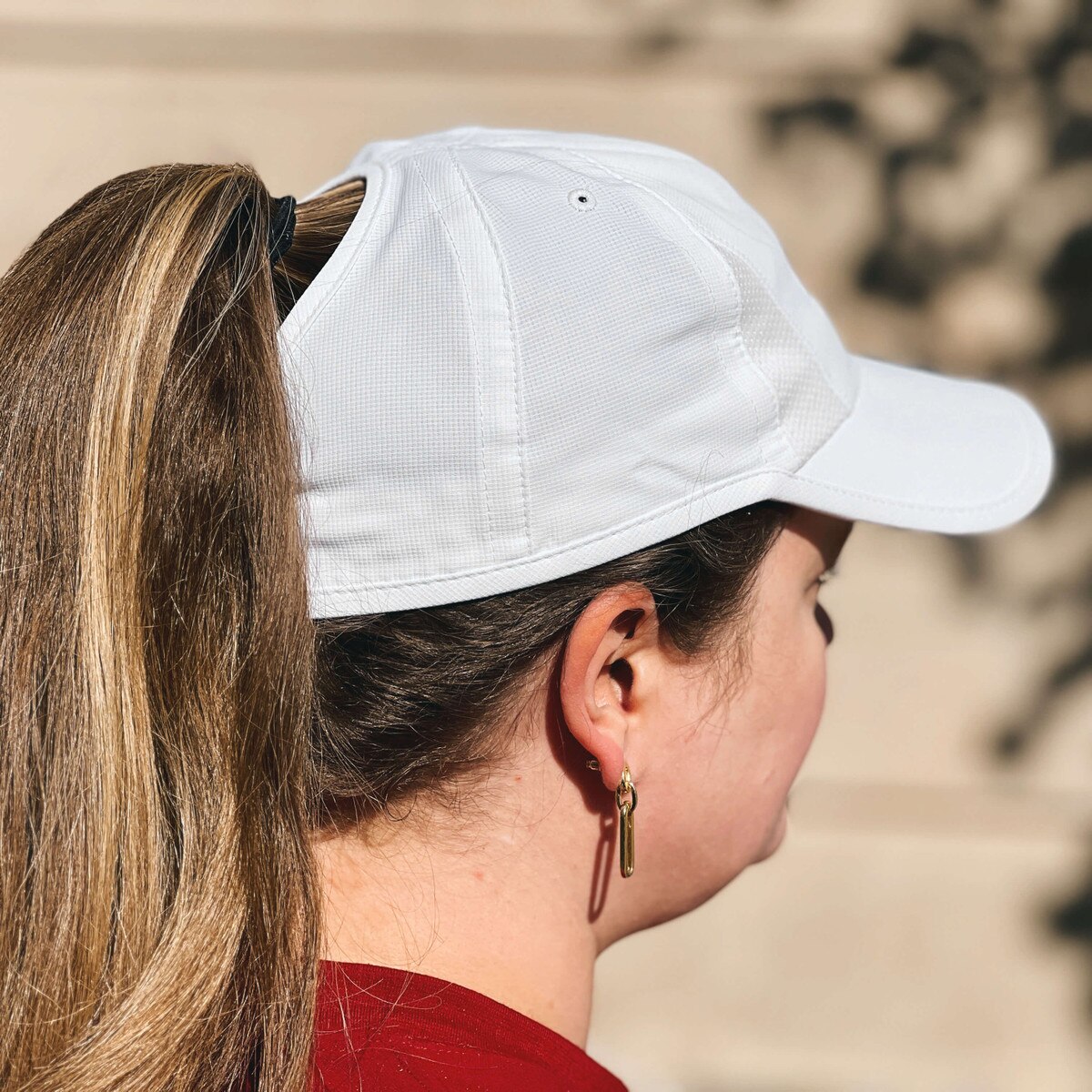 Ponyflo I-State White Embroidered Ponytail Hat
